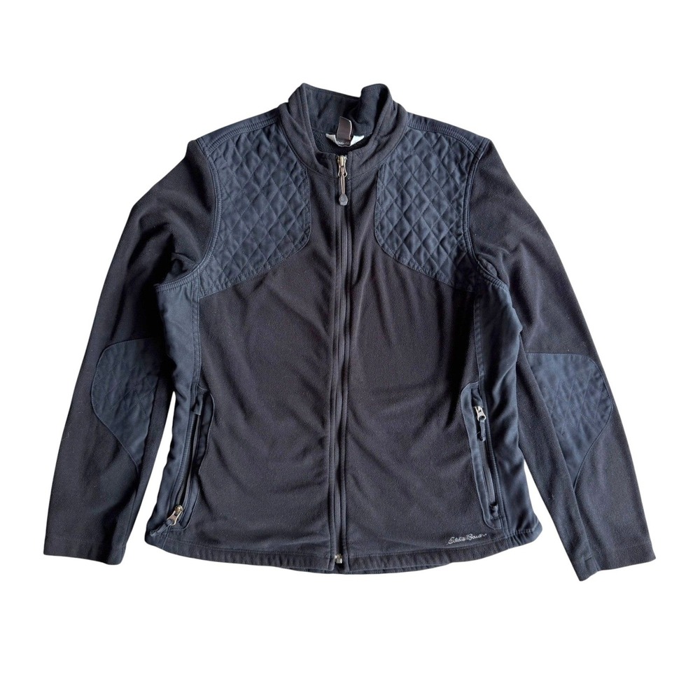 Eddie Bauer Fleece Jacket Full Zip Quilted Shoulder Black Gorpcore Womens L